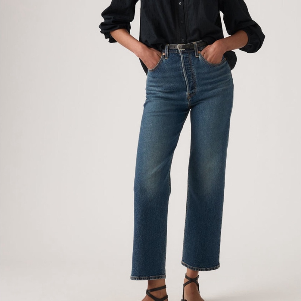 Levi's High Rise Straight Leg Jeans - Dark Blue Wash - Picture 2 of 16